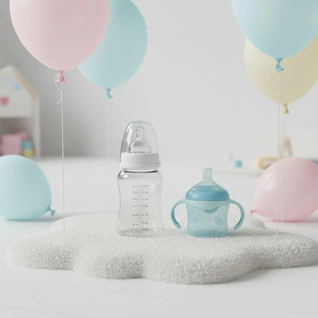 Newborn baby bottle feeding with care