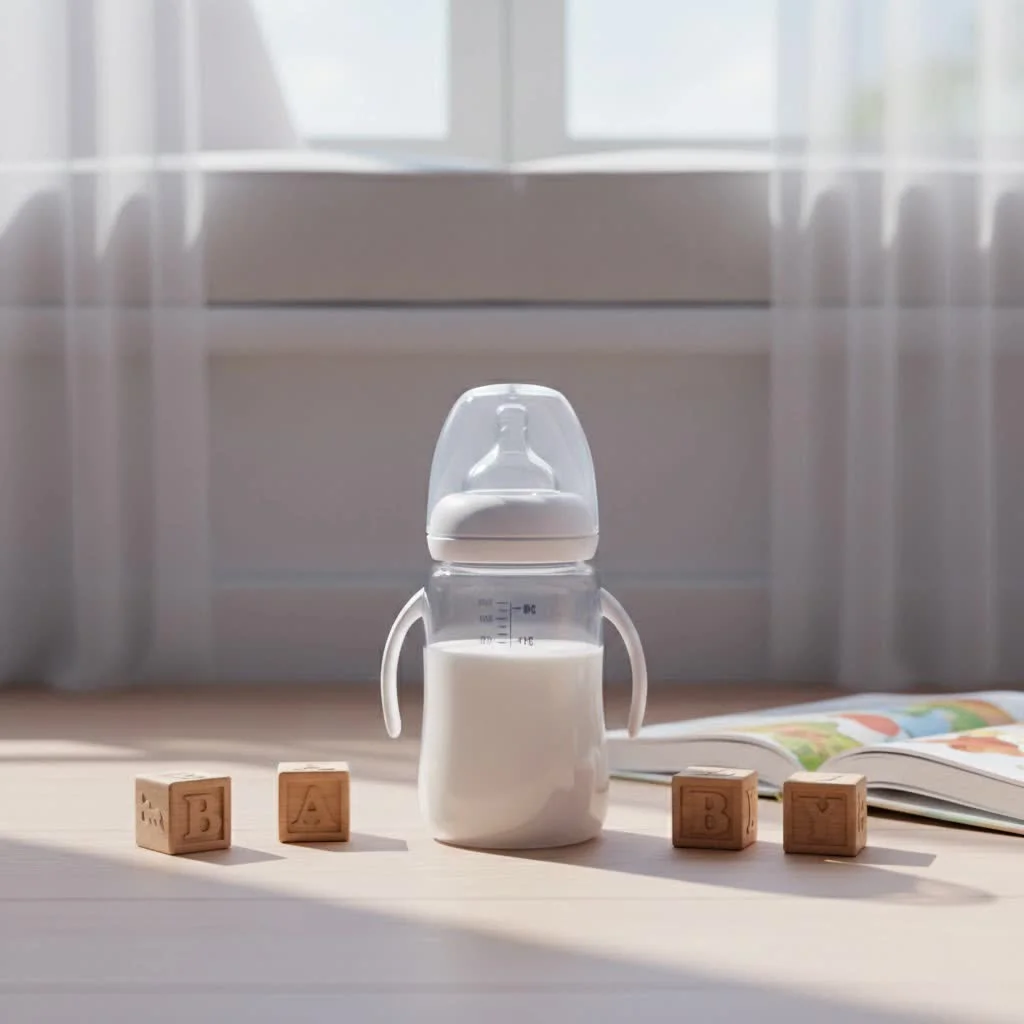 Baby drinking from an anti-colic feeding bottle